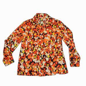 Vintage Floral Button Red Black Orange White Yellow Aileen Top Shirt 70s 60s